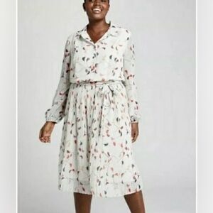 Lane Bryant Pleated Chiffon Fit & Flare Floral Button Down Dress